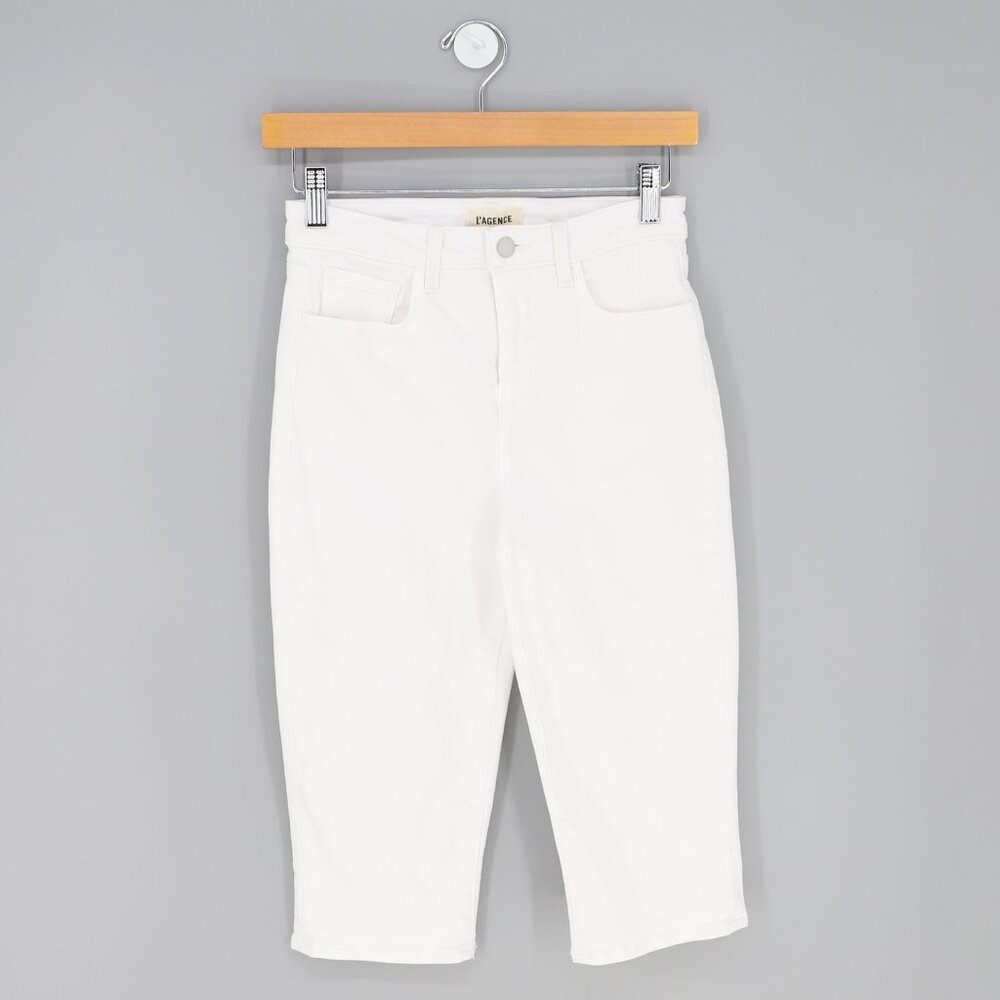 L'AGENCE White Stretch Denim Bermuda Short Size 25
